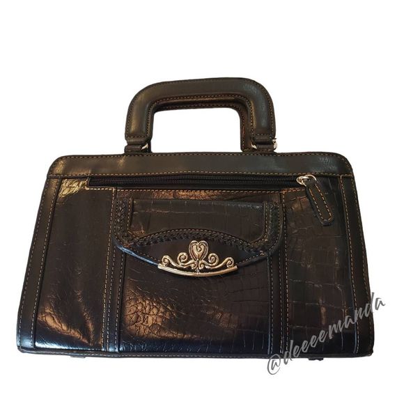 MC Western Style Embellished Satchel Top Handle Croc Embossed Style Leather Type - Picture 10 of 12